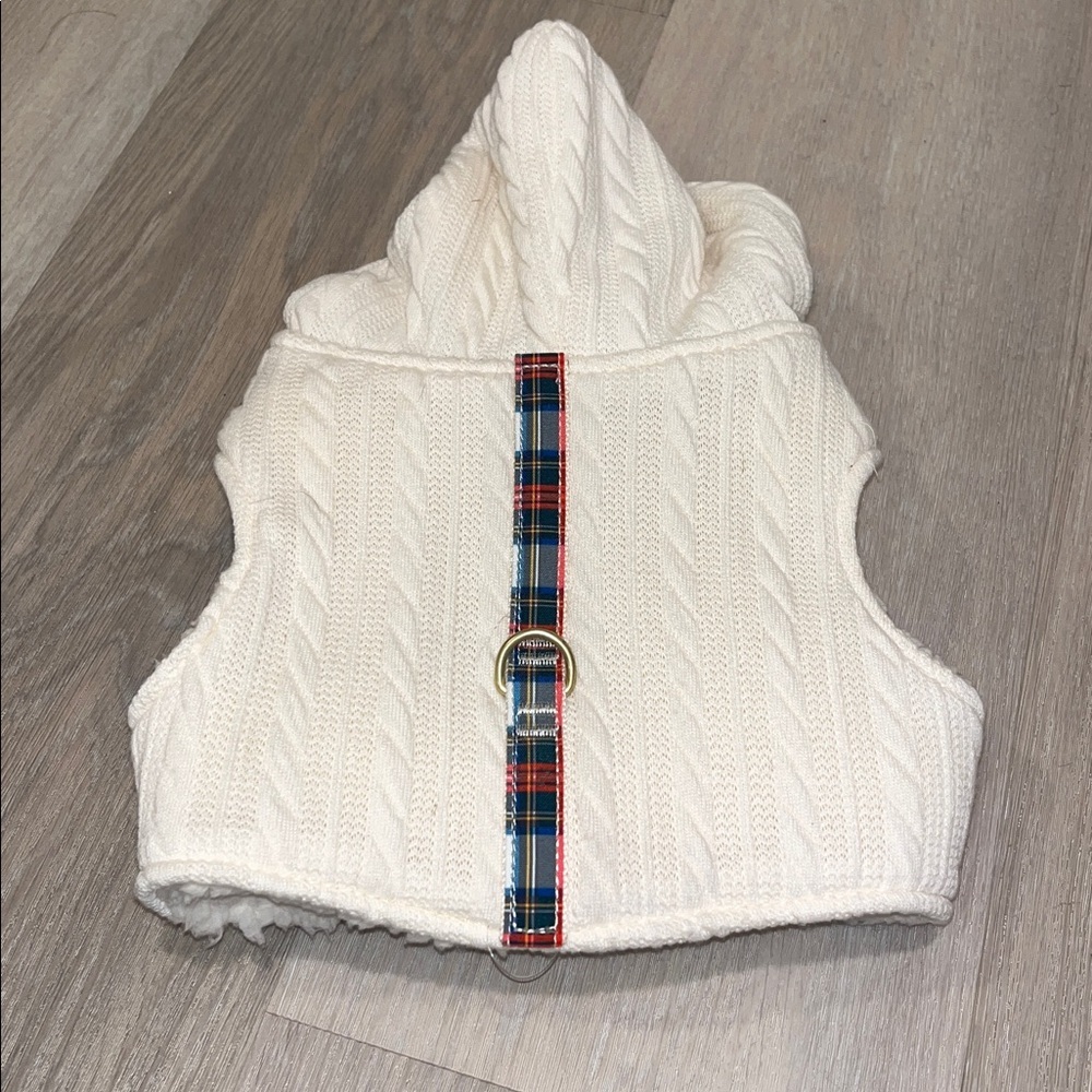 Cable knit Plaid PREPPY Dog Hoodie sweater harness vest adjustable Coat dog L